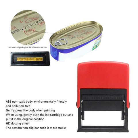 Compact Pro Grade Date Code Ink Stamp Tool With Solid Font Options For Industrial Control Supplies Fast Dependable Printing On Labels And Parts Long Lasting Font Stability For Up To Ten Years, red ABS body