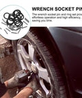50 Piece Electric Wrench Socket Rubber Ring Replacement Kit With Rugged Fastener Pins And Dependable Wrench Holder Washers on a car wheel.