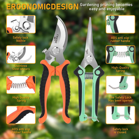 4 Pack All In One Garden Scissors Set With Stainless Steel Pruning Shears For Tree Pruning Flower Trimming And Fruit Picking