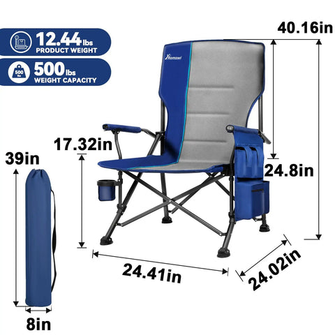Heavy Duty Camping Chairs 2 Pack With 500 Lbs Capacity, Folding Lawn Chairs With Wide Seat, Hard Armrests, Cup Holder And Side Pocket
