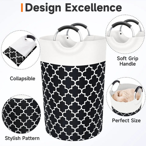 Tall Collapsible Laundry Basket With Soft Grip Aluminum Handles, 115L Waterproof Hamper For Dorm And Travel, Black Design