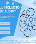 Universal Fit 4.0 Inch Bore By 1.75 Inch Rod Hydraulic Log Splitter Cylinder Rebuild Seal Kit 11 Piece Easy DIY Seal Replacement