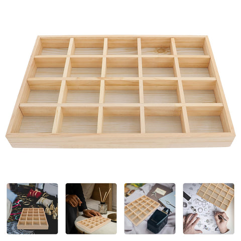Genuine Top Shelf Twenty Compartment Jewelry Display Tray And Storage Organizer Plate for necklaces and bracelets, wooden compartment design.