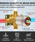 Close-up of brass valve component in Tub Shower Faucet Set With Valve, highlighting durability and pressure balance features.