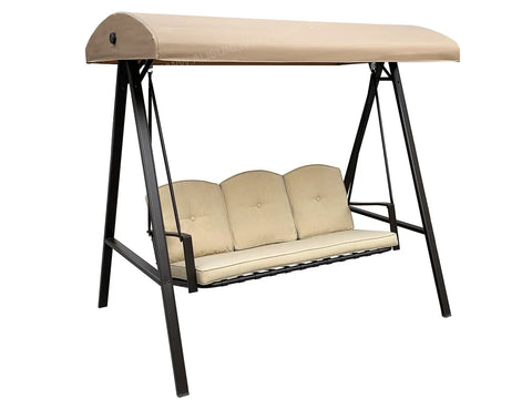 Replacement Canopy Top For Model GSS00132D Cunningham 3 Seater Patio Swing Top Only Custom Fit Outdoor Swing Cover UV Protected CPAI 84 Fire Retardant Water Repellent Not Waterproof Fits 1001868823 1007945595 207207255 321080929 displayed on metal swing frame