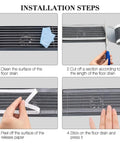 Installation steps for Hair Catcher for Shower-Self-Adhesive Drain Strainer Filter Roll with hands demonstrating each process.