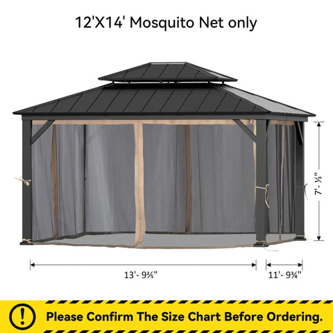 Universal 4 Panel Gazebo Mosquito Netting Replacement With Double Zipper Mesh Sidewalls 12x14 Ft installed view