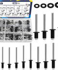 Nine Hundred Seventy Piece Assorted Pop Rivets With Washers Kit Includes Solid Aluminum Blind Rivets In Four Exact Sizes with assorted washers.