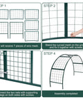 Assembly steps for Arch Trellis Kit For Planter Box And Climbing Plants, wide metal arbor with iron mesh panels, 8 x 2 x 4 ft.