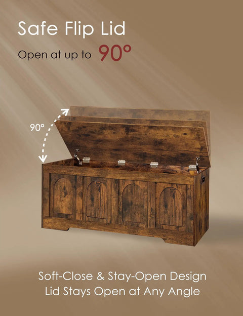 Rustic Brown Wooden Storage Chest And Dope Toy Box With Safe Slow Close Hinges Built In Handles And Generous Capacity To Keep Your Hangout Spot Tight And Clutter Free Alongside Any Home Office Setup