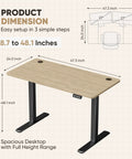 Furmax Maple Computer Desk 48 X 24 Inches Electric Height Adjustable Standing Desk With Memory Preset T-Shape Frame ergonomic design dimensions.