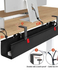 36 Inch Under Desk Cable Management Tray With Clamp And Screws, Large Fabric Cord Organizer installed under a wooden desk
