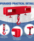Heavy Duty Forklift Lifting Hook With 4400 Lbs Capacity, Swivel 360 Degree Rotation, Security Latch, Dual Large T Screws, Red Mobile Crane Style Hoist Hook, Easy Slide On Pallet Forks, Ideal For Warehouse Hoisting And Load Handling on red steel fork mount