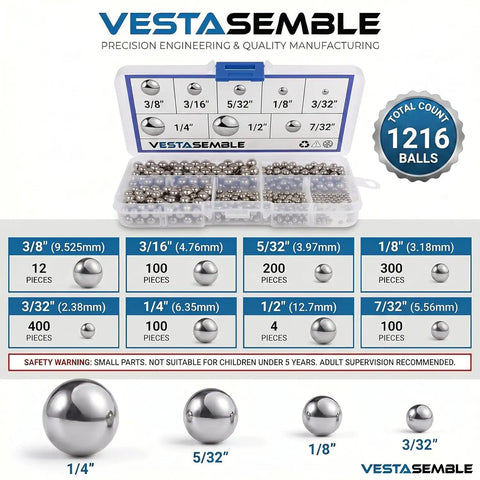 Get This Huge 1216 Piece G100 Chrome Steel Ball Bearings Kit Crafted From Aisi 52100 High Carbon Steel Hardened To Sixty Six Rockwell