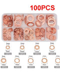 All In One Copper Flat Washer Set Kit With Nine Metric Sizes M5 To M14 100 Or 200 Pieces Durable Sealing Washers For Hardware Plumbing DIY Projects Heavy Duty Copper Washers For Tight Fits, 100-piece divided box