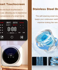 Slick Compact Portable Washer Dryer Combo Built For Tiny Rooms With Smart Touchscreen Control and stainless steel drum.