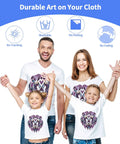 Family wearing T-shirts with vibrant prints using Direct To Film DTF Transfer Film Pack A4 50 Sheets 8.3 X 11.7 Inches Matte Clear PET