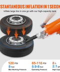 All Purpose Tire Seater And Inflator Tool 8 L Portable Air Blaster inflating large tire with 120 PSI max pressure.