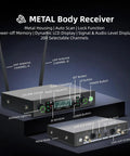 Ultra Long Range Wireless Microphone System 500ft 2.4G Cordless Mic Set receiver with metal body and multiple controls shown