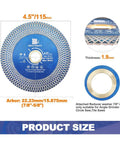 2Pcs 115mm Super Thin Diamond Cutting Grinding Disc Heavy Duty With X Teeth Arbor 7 8 Inch To 5 8 Inch For Ceramic Tiles Granite Marble