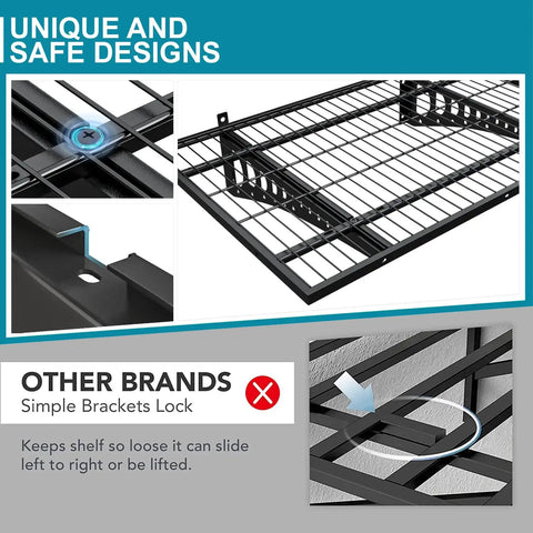 Beefy Heavy Duty Garage Wall Shelves Two Pack 2 By 3 Feet 500 Pound Load Capacity Wall Mounted Storage Racks With Hooks Black
