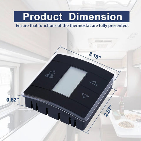 Dimensions of RV Single Zone Wall Thermostat With Capacitive Touch Sensor For Dometic ACs And Furnaces displayed