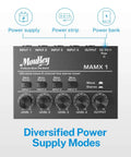 Gig Ready 4 Channel Stereo Audio Mixer USB Powered 5V Ultra Low Noise Submixing Console with power supply options displayed