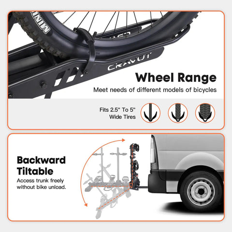 Beefy Ebike Rack With Ramp for 2 Inch Hitch, 300 Lb Capacity, Fits Bikes Up To 5 Inch Wide And 52 Inch Wheelbase, Stable V Shaped Design, Easy Load And Safe Transport on van hitch