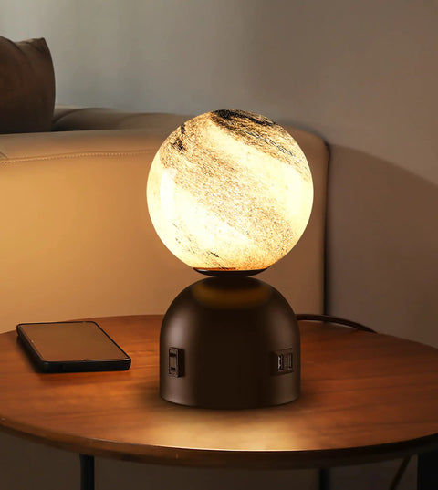Small Touch Bedside Table Lamp With USB Port And Outlet, 3 Color Temperature Modes, Cozy Glow, Farmhouse Glass Globe on nightstand