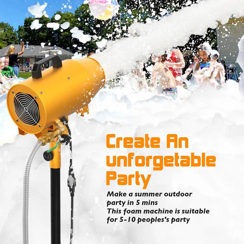 Whip Up An Insane Amount Of Froth With This Beast 1000W Outdoor Foam Party Machine spraying dense foam at a party.