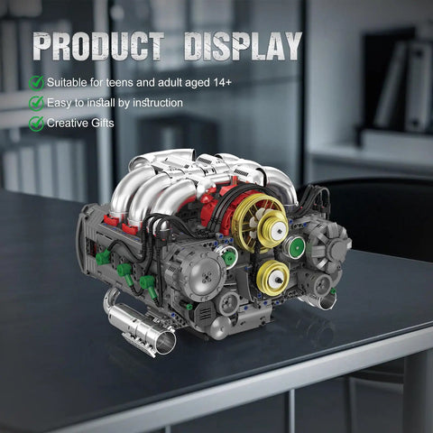 Flat Engine Building Set With Working V8 Model Kit Mini Engine Scale Model For STEM DIY Project Dope Hands On Building Toy 2375 Pieces Great Gift For Auto Enthusiasts Adults And Teens 14 Plus, assembled ABS engine display