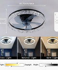 Modern 18 Inch Ceiling Fan With Lights And Remote, Bladeless Design, Black Finish, Adjustable LED Color Temp Displayed