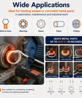 Wide application graphic showcasing Pro Grade Top Shelf Heavy Duty Electric Magnetic Induction Heater 1500 Watt for metal parts heating.