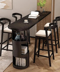 Top Shelf Solid Wood Bar Table With Hidden Storage And Counter Height Pub Style For No Sweat Assembly Perfect For Your Living Room Or Dining Room Badass Upgrade, featuring sturdy black wood and tall stools.