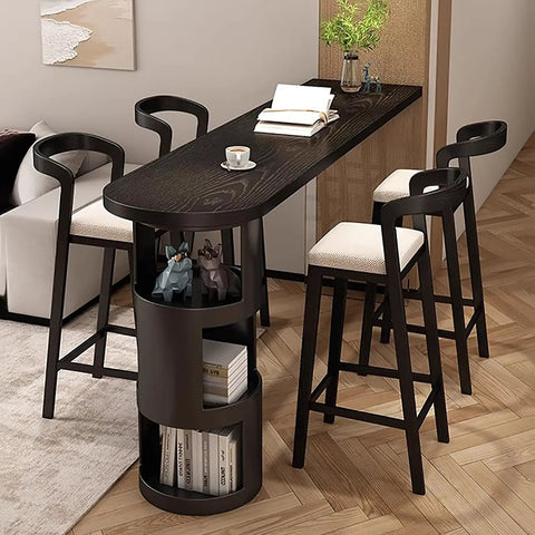 Top Shelf Solid Wood Bar Table With Hidden Storage And Counter Height Pub Style For No Sweat Assembly Perfect For Your Living Room Or Dining Room Badass Upgrade, featuring sturdy black wood and tall stools.