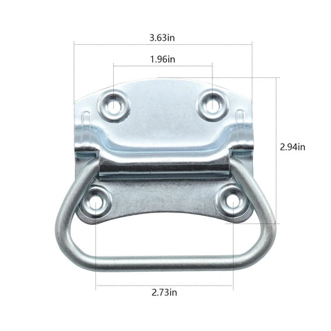 Three And One Half Inch Heavy Duty Pull Ring Handles For Toolboxes Chests And Doors Zinc Plated Steel Construction With Four Hole Mount