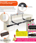 Super Heavy Duty Doorway Pull Up Bar Beast Featuring Thickened Steel Frame And Comfortable High Fiber Foam Handles For Chin Ups And Intense Home Gym Grinds Holding 440 Pounds Securely, showcasing silicone protection pads.