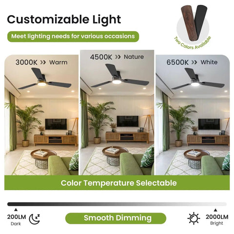 42 Inch Modern Ceiling Fan With Lights And Remote, Low Profile Flush Mount, Quiet Reversible DC Motor, 3CCT Dimmable LED, indoor settings