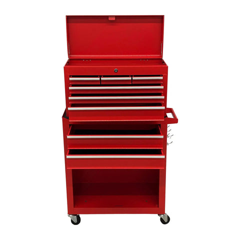 Solid As A Rock Rolling Tool Chest Eight Deep Drawers And Detachable Top Workbox Heavy Duty Mobile Shop Rig For Garage And Worksite Gear Organization Setup, front view with open drawers.