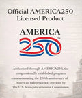 Official AMERICA250 Licensed Product logo with red, white, and blue design commemorating the 250th anniversary of American Independence.