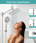 High Pressure Rain Shower Head With Handheld And 9 Settings, 8 Inch Rainfall Shower Head, adjustable height and chrome finish