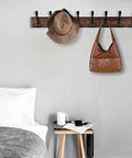32.2 Inch Wall Mount Coat Rack With Eight Metal Hooks Built To Last, Rustic Brown Pine Wood Plank Hat Rack For Coats, Jackets, Hats And Bags