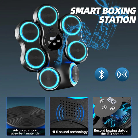 Interactive Music Boxing Trainer For Adults And Kids, Wall Mounted Electronic Punching Target with LED rings and Bluetooth icons