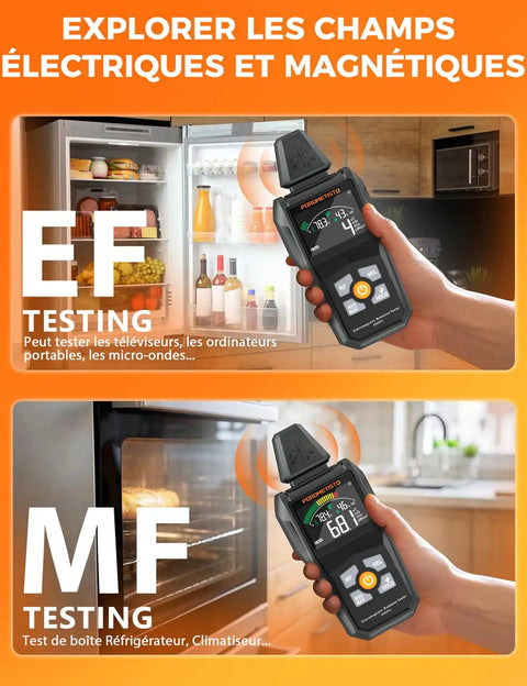 5-In-1 EMF Meter Radiation Detector With Temperature And Humidity, Detects RF EF MF Across 30MHz-8GHz And 40Hz-100kHz, Great For Home Office, DIY And Wireless Signal Tracking, hand-held tester near fridge and oven