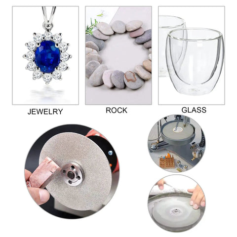 Six-Piece Diamond Flat Lap Wheel Discs 8 Inch By One Half Inch Arbor Pro Grade All-In-One Abrasive Lap Set with jewelry, rock, glass