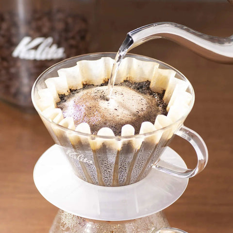 Pour-over coffee brewing with Wave Series KWF-185 Coffee Filters For 2 To 4 Cup Brews White 50 Sheets Coniferous Pulp Japanese Made