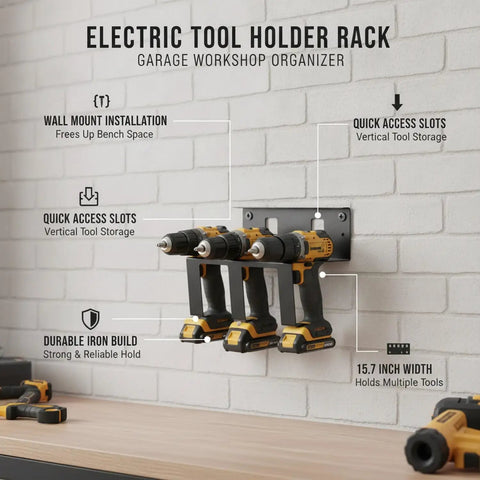 Wall Mounted Drill Holder And Iron Power Tool Rack For Garage Workshop Vertical Cordless Driver Organizer 15.7 Inch Wide