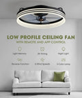 Ceiling Fan With Light 20 Inch Black Flush Mount Low Profile With 6 Speeds Dimmable LED Light Timing Reversible Wind Smart Fan