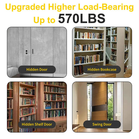 Hidden Pivot Hinge For Secret And Bookcase Doors 570 Lb Heavy Duty Invisible Door Hinge with installation examples