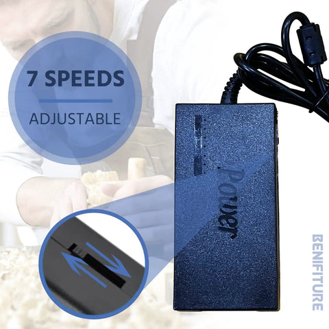 Power switch close-up on Mini Belt Sander Kit with 15 Abrasive Belts, 7 Speed Adjustable Edge Sharpening Tool